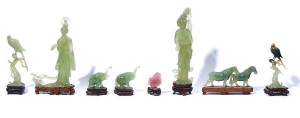 A GROUP OF EIGHT CHINESE HARDSTONE FIGURES