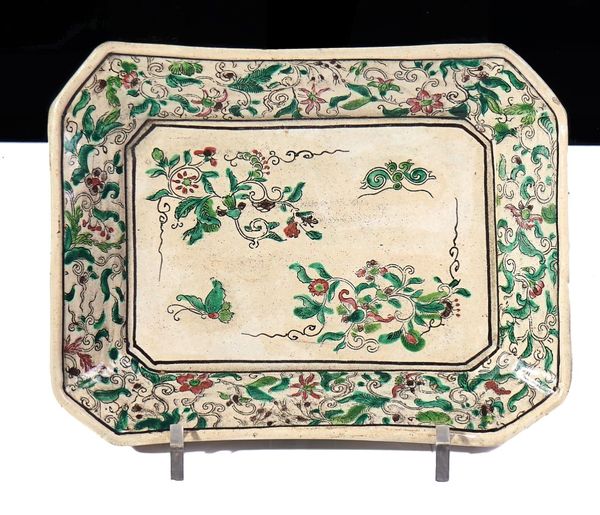 A JAPANESE AO-KUTANI CANTED RECTANGULAR DISH