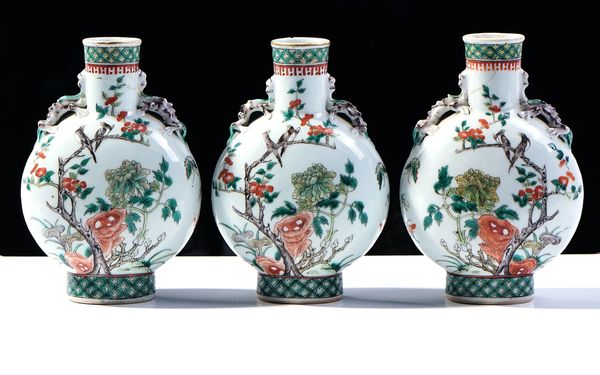 A GARNITURE OF THREE CHINESE FAMILLE-VERTE MOONFLASKS (3)