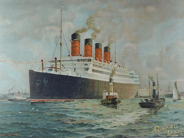 A CUNARD LINE 'AQUITANIA' COLOURED PRINT