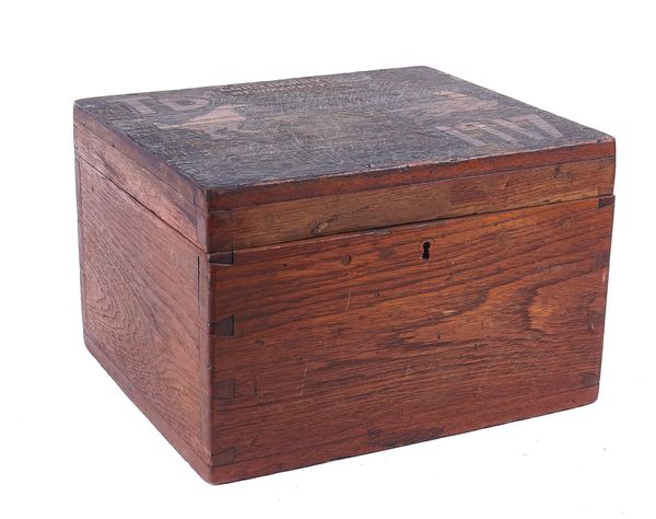 WITHDRAWN A CARVED OAK COCKFIGHTING BOX