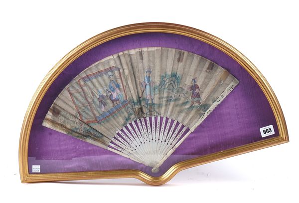 TWO CHINESE HAND-PAINTED PAPER AND BONE FANS (2)