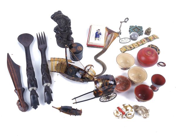 A GROUP OF SOUTH-EAST ASIAN OBJECTS INCLUDING A FOLIO OF CHINESE GOUACHE PAINTED FIGURES ON RICE PAPER