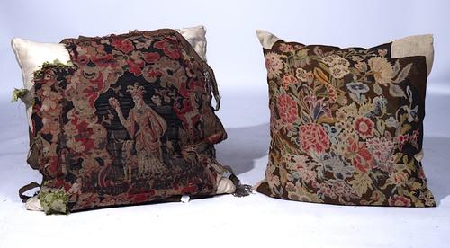 WNAI - TWO TAPESTRY / NEEDLEWORK FRAGMENT CUSHIONS (2)