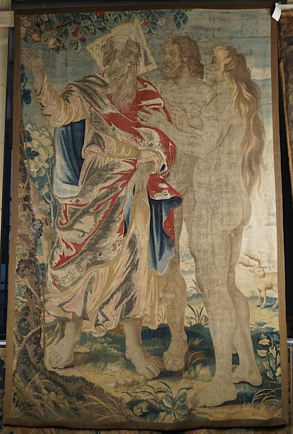 A 17TH CENTURY FLEMISH TAPESTRY PANEL FRAGMENT