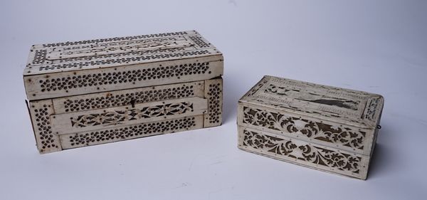 TWO FRENCH DIEPPE PIERCED FRET WORK BONE BOXES (2)