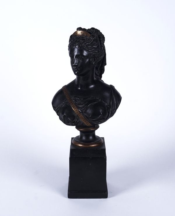 A FRENCH BRONZE BUST OF THE GODDESS DIANA THE HUNTRESS