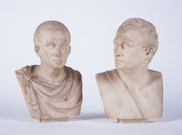 A PAIR OF ITALIAN ALABASTER BUSTS OF ROMAN EMPERORS (2)