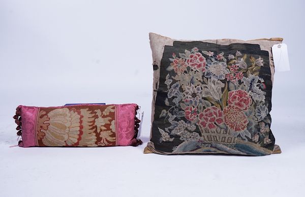 WNAI - TWO NEEDLEWORK/TAPESTRY FRAGMENT CUSHIONS (2)