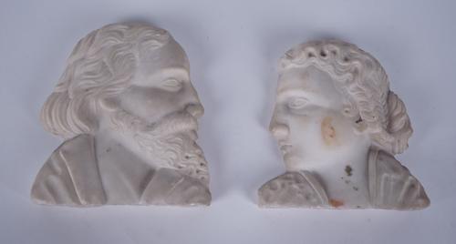 A PAIR OF VICTORIAN CARVED MARBLE PORTRAIT PROFILES