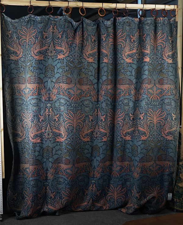 TWO ‘DRAGON AND PEACOCK’  WOOL CURTAINS AFTER A DESIGN BY WILLIAM MORRIS (3)