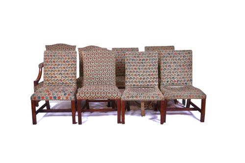 A MATCHED SET OF EIGHT GEORGE III FRUITWOOD FRAMED DINING CHAIRS (8)