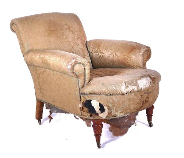 A VICTORIAN DEEP SEAT EASY ARMCHAIR