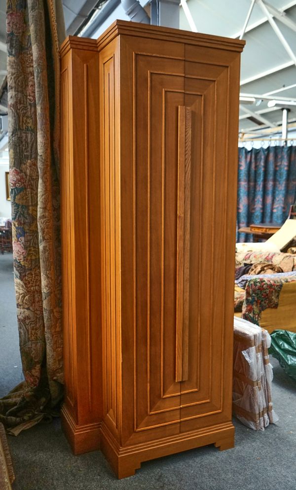 A PAIR OF MODERN OAK BREAKFRONT WARDROBES