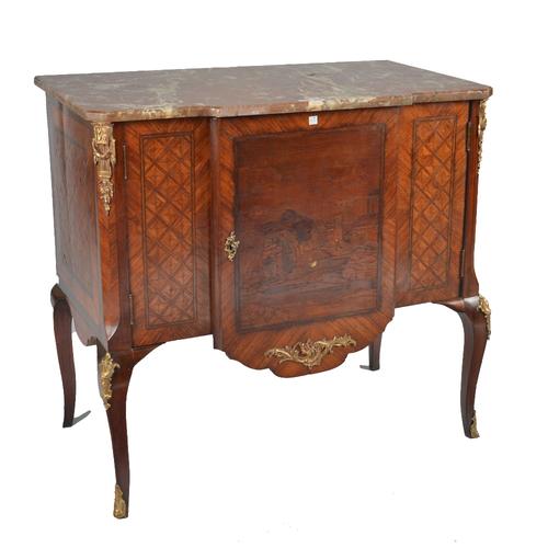 DRUCE & Co.; A LOUIS XVI STYLE KINGWOOD AND TULIPWOOD MARQUETRY COMMODE