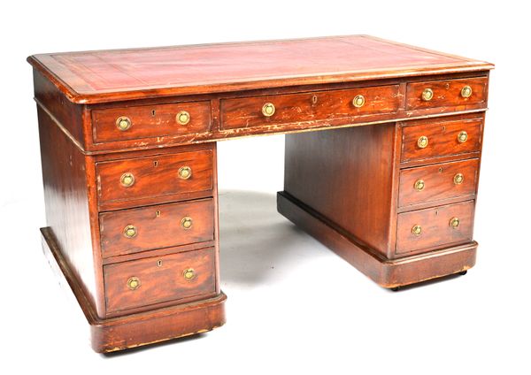 A 19TH CENTURY MAHOGANY PEDESTAL DESK