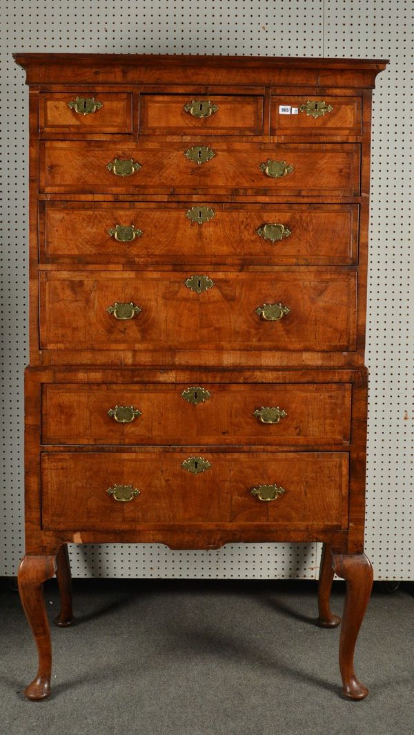 A GEORGE I WALNUT AND OAK HIGHBOY