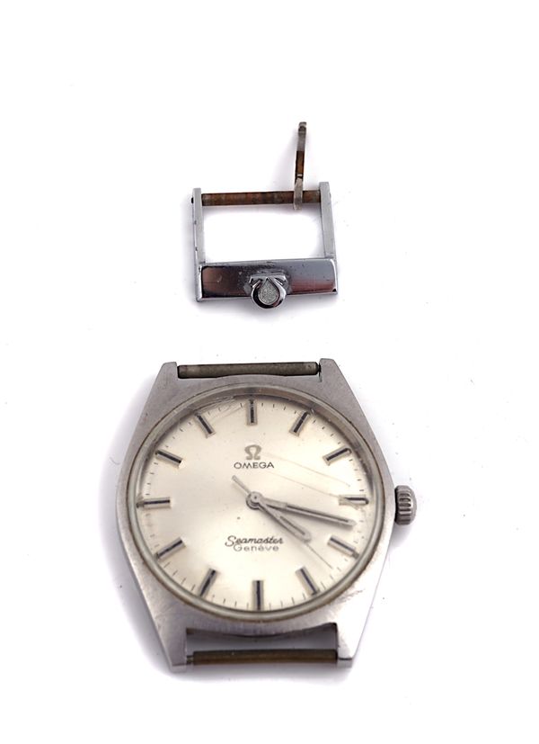 AN OMEGA SEAMASTER STEEL CASED GENTLEMANS WRISTWATCH