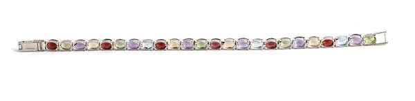 A SILVER AND VARICOLOURED GEMSTONE BRACELET