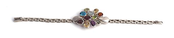 A SILVER AND VARICOLOURED GEMSTONE SET BRACELET