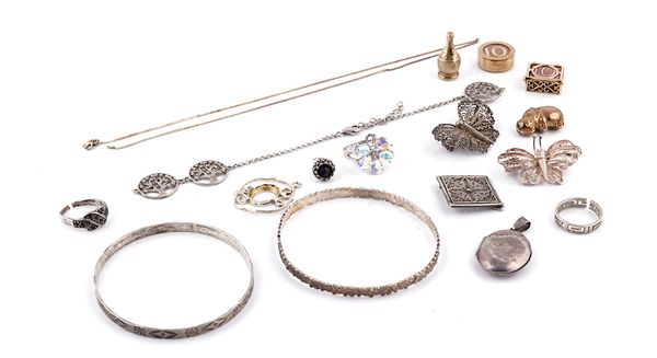 FOUR 9CT GOLD CHARMS AND FURTHER MOSTLY SILVER JEWELLERY (17)