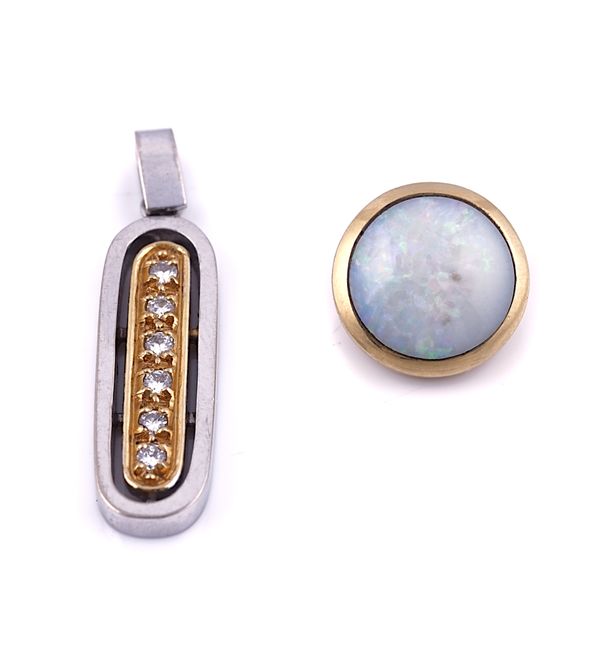 AN 18CT GOLD AND DIAMOND PENDANT AND AN OPAL FITTING (2)