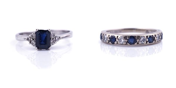 TWO SAPPHIRE AND DIAMOND RINGS (2)