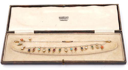 A SEED PEARL AND VARICOLOURED GEM NECKLACE