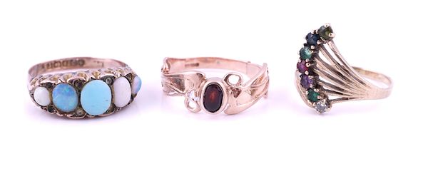 THREE GOLD AND GEM SET RINGS (3)