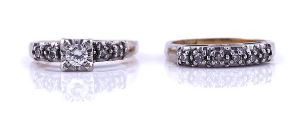 TWO GOLD, PLATINUM AND DIAMOND RINGS