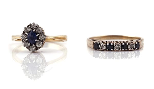 TWO SAPPHIRE AND DIAMOND RINGS (2)
