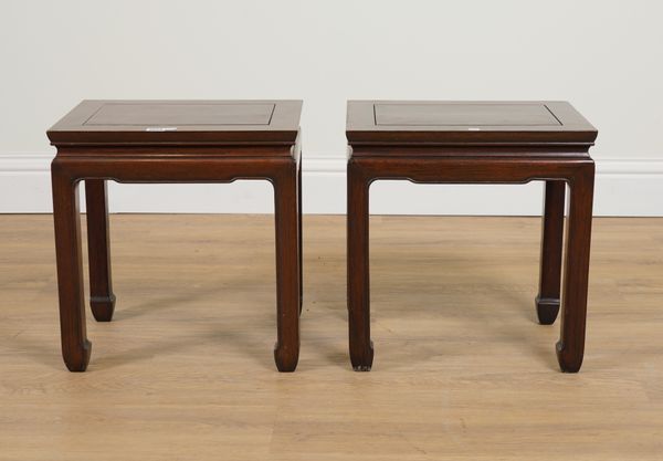 A PAIR OF EARLY 19TH CENTURY CHINESE HARDWOOD RECTANGULAR OCCASIONAL TABLES (2)