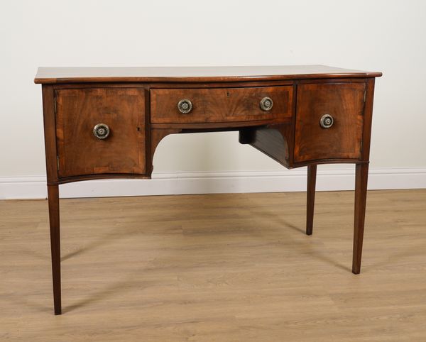 A GEORGE III STYLE SERPENTINE MAHOGANY SIDEBOARD