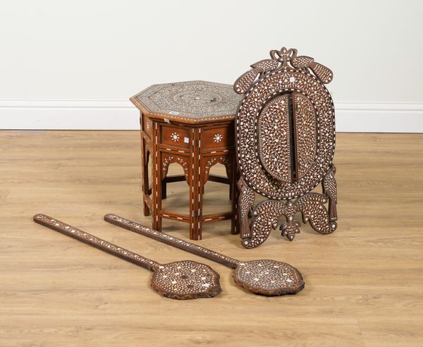 AN EARLY 20TH CENTURY INDIAN HOSHIAPUR BONE INLAID HARDWOOD OCTAGONAL OCCASIONAL TABLE (4)