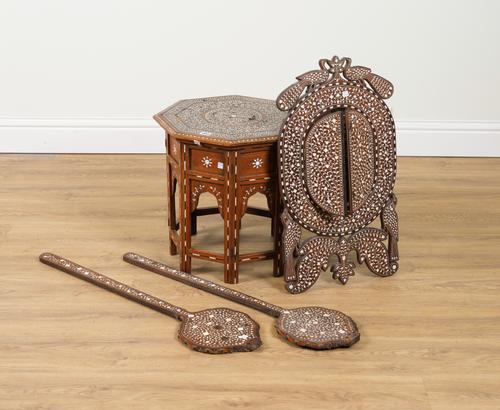 AN EARLY 20TH CENTURY INDIAN HOSHIAPUR BONE INLAID HARDWOOD OCTAGONAL OCCASIONAL TABLE (4)