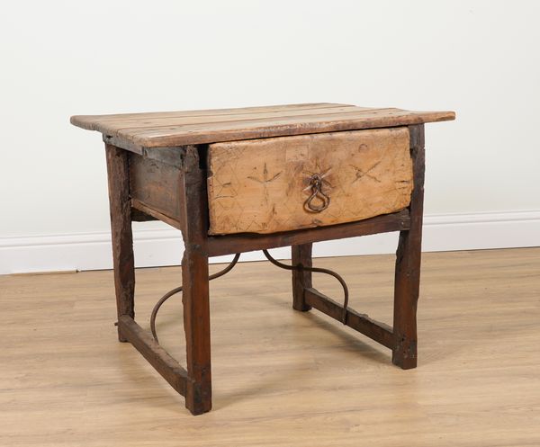 AN 18TH CENTURY CONTINENTAL PROVINCIAL SYCAMORE SINGLE DRAWER SIDE TABLE