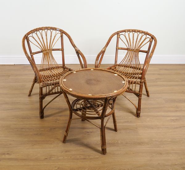 A PAIR OF EARLY 20TH CENTURY BAMBOO TUB BACK EASY ARMCHAIRS (3)