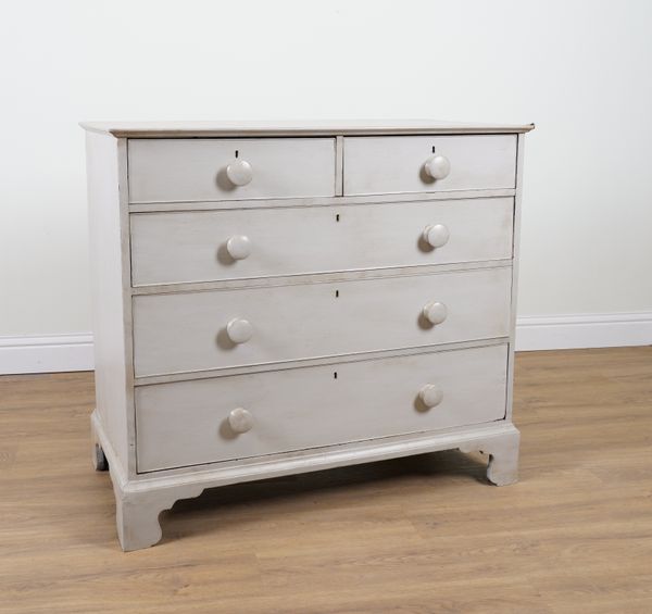 A GEORGE III LATER GREY PAINTED FIVE DRAWER CHEST OF DRAWERS