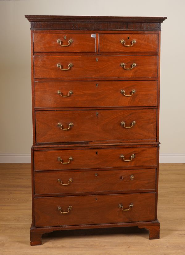 A GEORGE III MAHOGANY EIGHT DRAWER CHEST ON CHEST