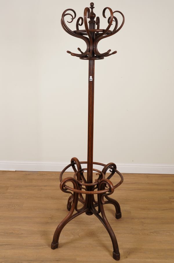 POSSIBLY THONET; A BEECH BENTWOOD COAT AND HAT STAND