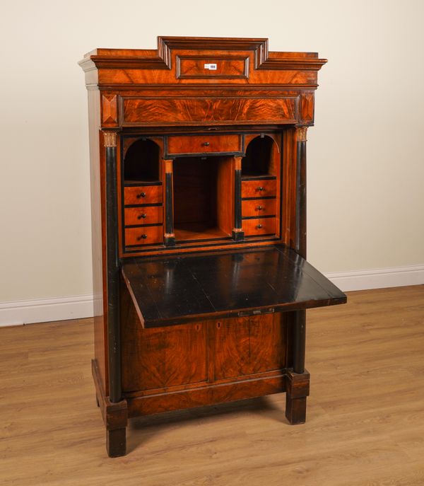 A 19TH CENTURY CONTINENTAL PARCEL GILT WALNUT SECRETAIR A ABATTANT