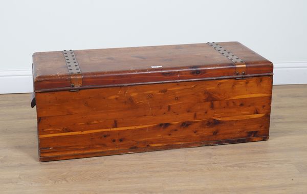 KLEIN BROS, LONG ISLAND CITY N.Y; A COPPER BOUND CEDAR RECTANGULAR LIFT TOP TRUNK