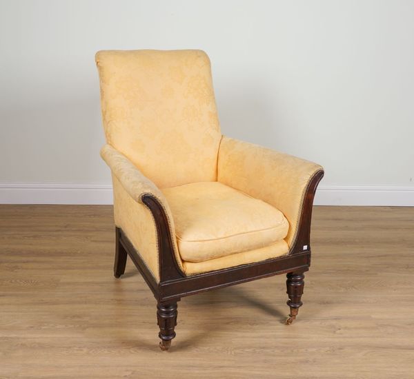 A WILIAM IV MAHOGANY FRAMED LIBRARY CHAIR