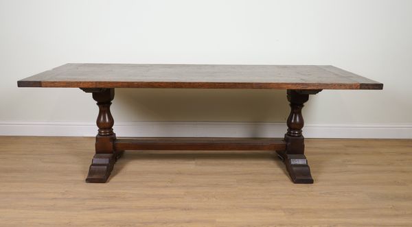 A 17TH CENTURY STYLE OAK CLEATED PLANK TOP REFECTORY TABLE