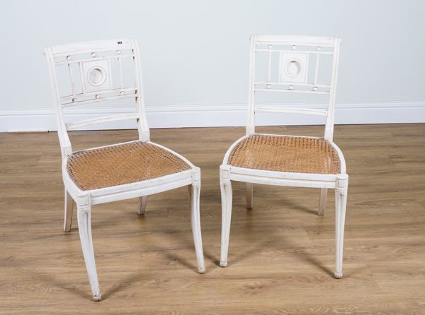 A PAIR OF EARLY 19TH CENTURY SABRE LEG SIDE CHAIRS, LATER PAINTED  (2)