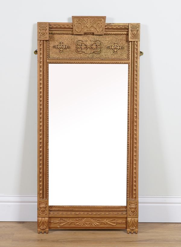 A 19TH CENTURY FRENCH GILT FRAMED TRUMEAU WALL MIRROR