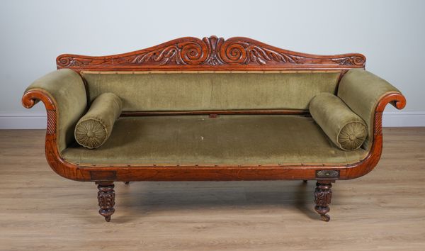 A WILLIAM IV FAUX ROSEWOOD SCROLL END SOFA