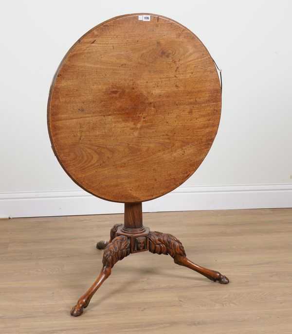 A 19TH CENTURY CONTINENTAL MAHOGANY BRASS BOUND CIRCULAR SNAP TOP TRIPOD OCCASIONAL TABLE