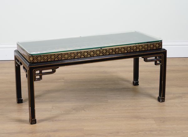 A 19TH CENTURY JAPANESE BLACK LACQUER RECTANGULAR TRAY ON STAND