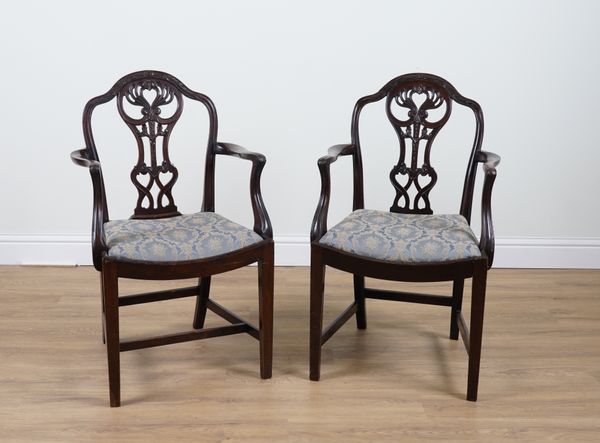 A PAIR OF GEORGE III CARVED MAHOGANY OPEN ARMCHAIRS (2)